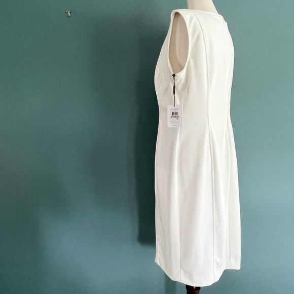 CALVIN KLEIN “IVY” SHEATH DRESS, LINED, WHITE, GOLD HALF ZIP IN FRONT | NEW | 12 - Picture 5 of 11